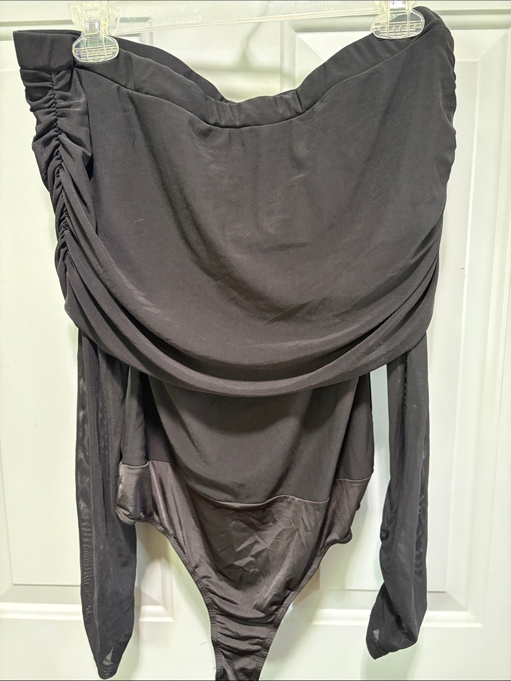 Lulu's Black Off-Shoulder Ruched Bodysuit
